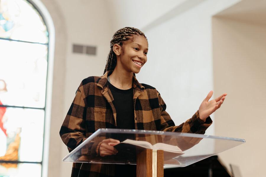 a ministry student preaching in the chapel